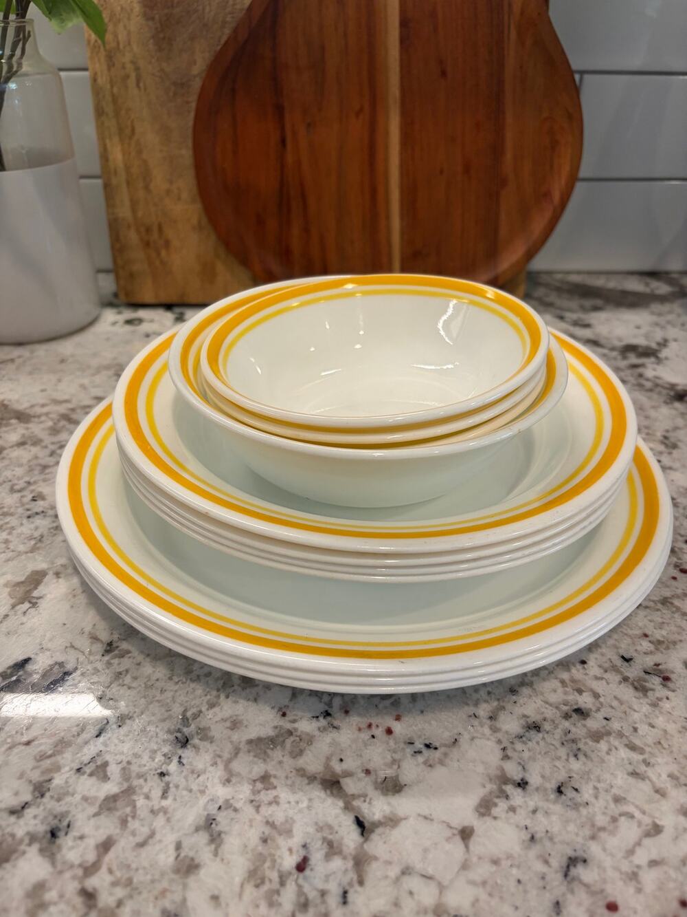 Vintage Retired Corelle Citrus Yellow Band 11pc Dish Dining Set Mix